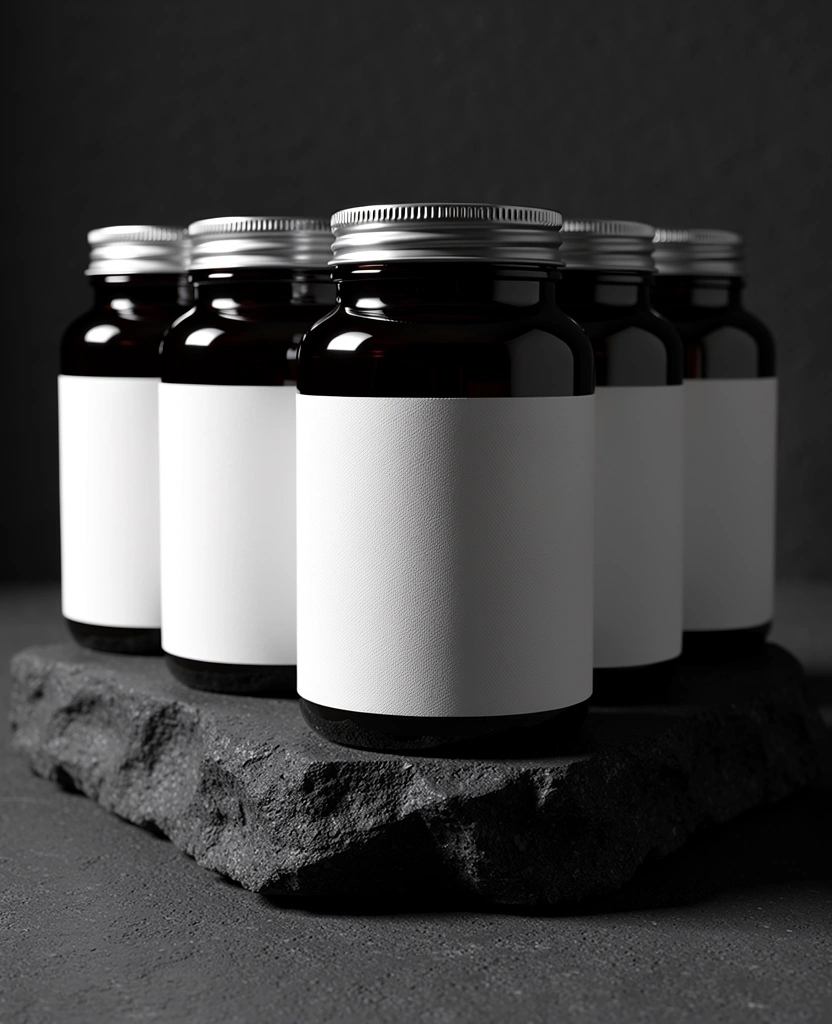 Premium natural supplements for men in glass containers